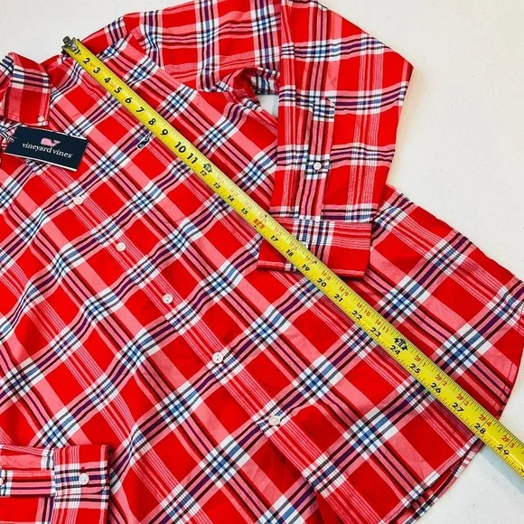 NWT Vineyard Vine OTG Performance M Long Sleeve Shirt Racing Red / Blue / White - Picture 2 of 5